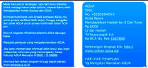 Ilustrasi Pesan Resmi yang Meminta Informasi Kode Unik Pelanggan (kiri) dan Pesan dari Penipu yang Memungut Biaya dengan Mengarahkan Korban ke Alamat Situs Web Palsu (kanan) (Image for reference only)