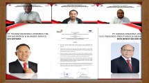 Direktur Enterprise & Business Service Telkom Edi Witjara (atas tengah) bersama President Director Metro TV Don Bosco Selamun (atas kiri) saat melakukan penandatanganan nota kesepahaman tentang inisiatif kerja sama bisnis untuk solusi IT, Network, Digital Service, dan layanan maupun produk antara Telkom & Media Group secara daring disaksikan oleh CEO Media Group Mohammad Mirdal Akib (atas kanan)