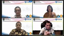 Ketua Umum Dekopin Dr. Hc. Drs. Nurdin Halid menyampaikan sambutan pembukaan acara Sosialisasi Akses Data Dukcapil dan Produk Digital serta Meterai Elektronik kepada jaringan koperasi seluruh Indonesia yang digelar secara virtual, Selasa (14/9/2021). Dari kiri-kanan (arah jarum jam): Moderator Adhi S Wibowo, Christina Lilik Sudaryati, S.H.,M.Si. (Dukcapil), Dr. Hc. Drs. Nurdin Halid (Ketua Umum Dekopin), M Wirawan Widodo (SVP, Peruri Digital Security). Foto: Istimewa.