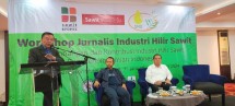 Sahat Sinaga (Plt. Ketua Umum DMSI) saat workshop jurnalis industri hilir sawit