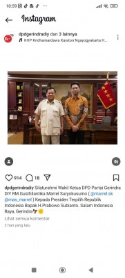  CUCU SULTAN HBX DAN PRABOWO DI INSTAGRAM GERINDRA DIY PICU PERHATIAN PUBLIK 